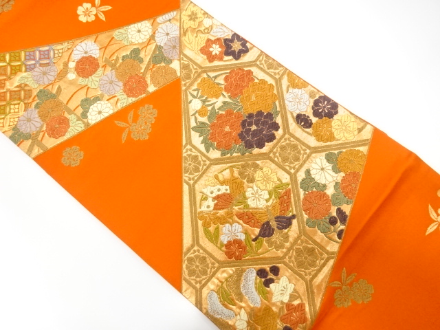 唐織切り嵌め風花蜀江模様織出し袋帯